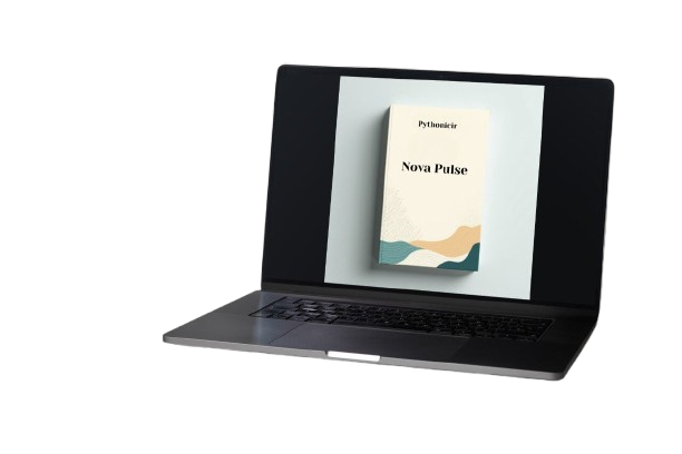 Laptop with a course titled 'Nova Pulse' on the screen against a white background