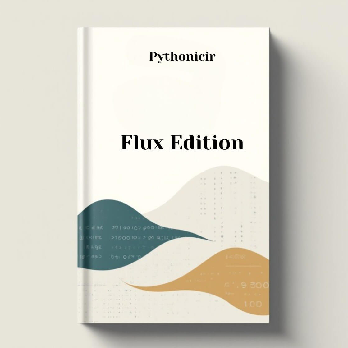 Book cover with abstract design and text 'Pythonicir Flux Edition' on a light gray background